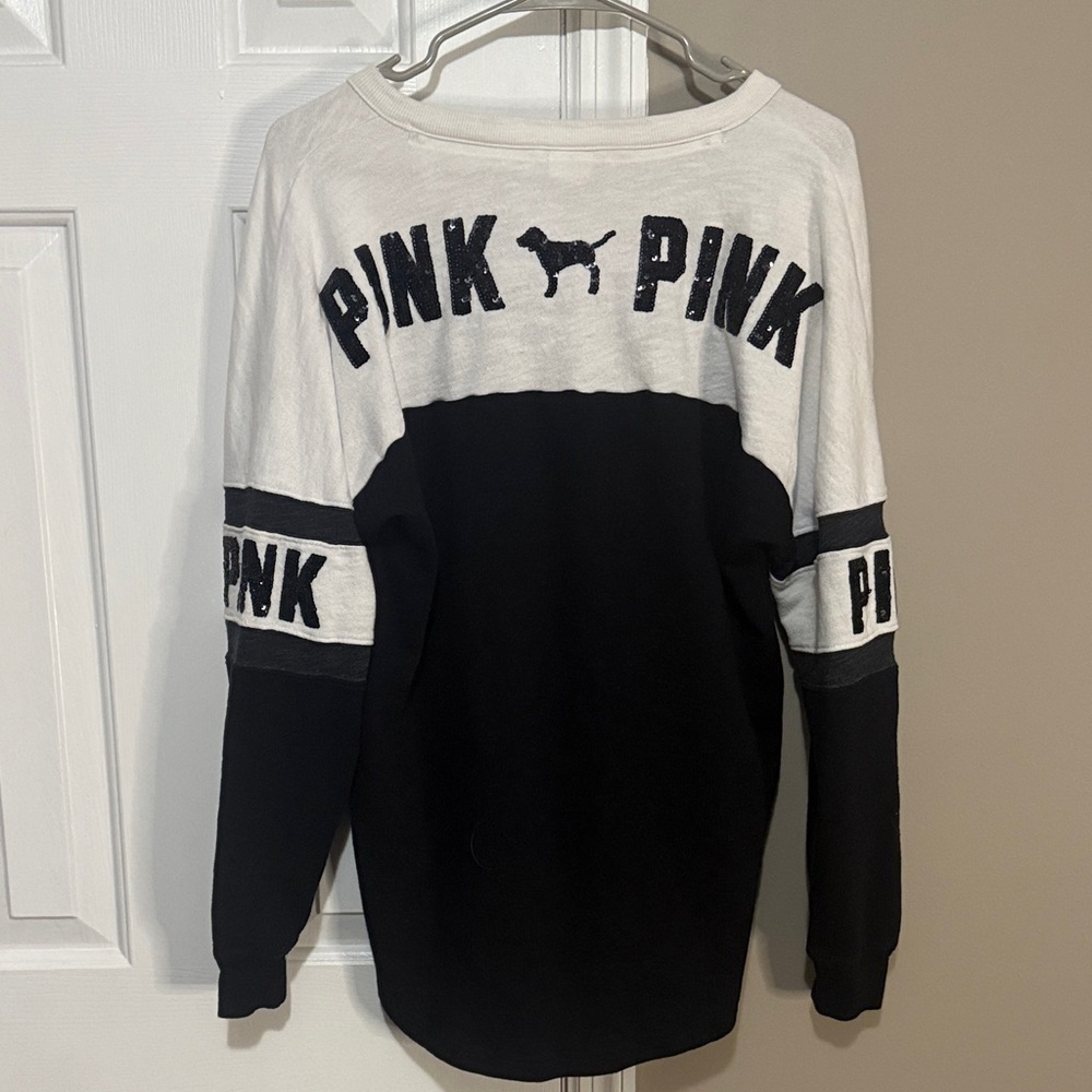 PINK Victoria's Secret Black and White Lace-Up Sweatshirt - Picture 6 of 7